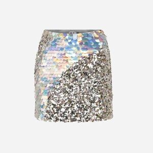 NWT ILA Alda Sequin Mini Skirt in Silver Chrome